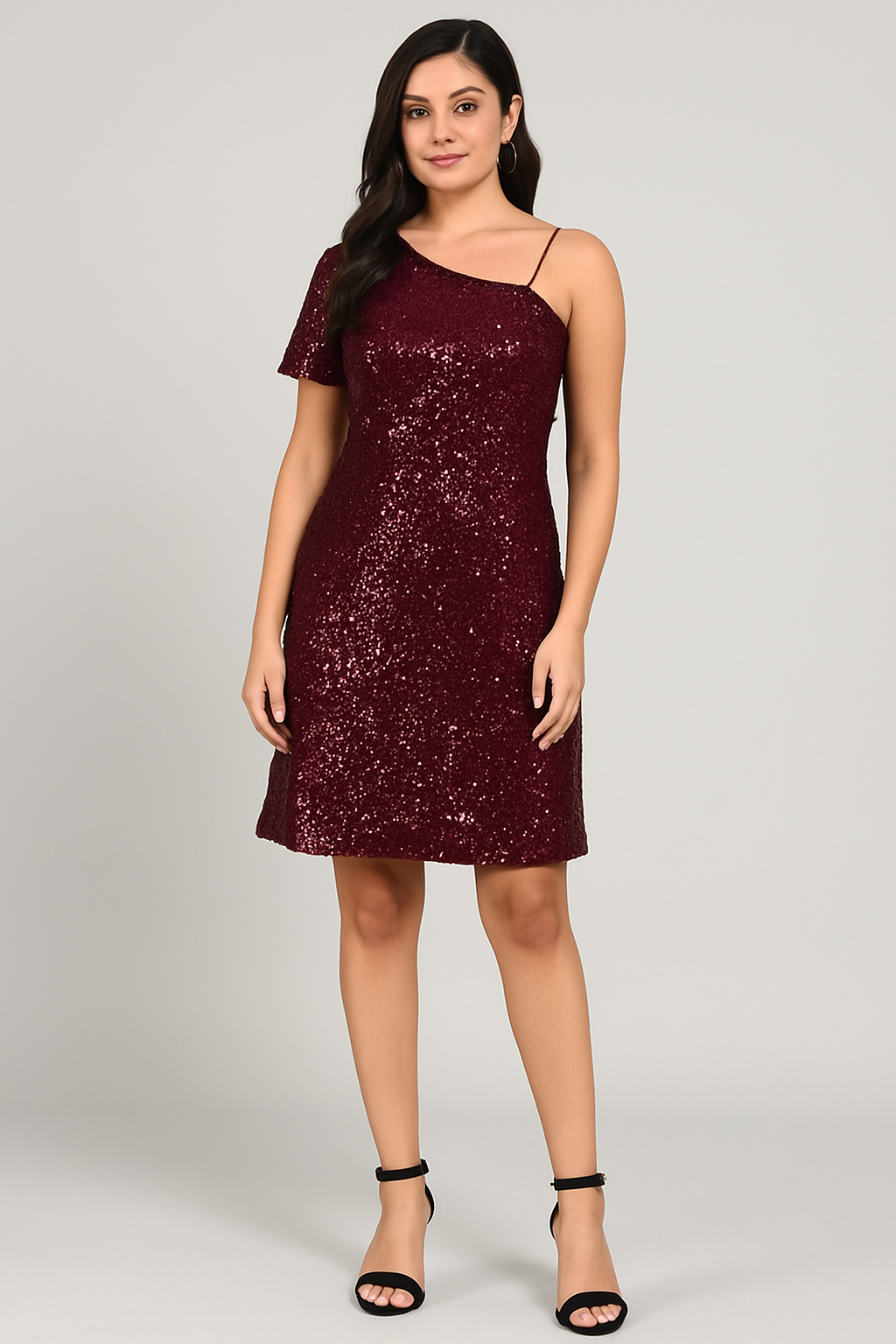burgundy one shoulder sequin party dress burgundy one shoulder sequin party dress