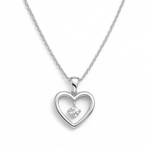 silver heart crystal pendant necklace for women