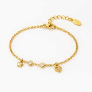 gold plated charm bracelet with crystal accents for women