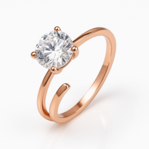 rose gold adjustable crystal solitaire ring for women