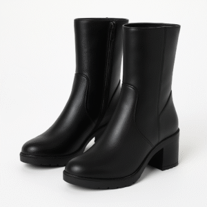 classic black mid calf leatherette boots for women