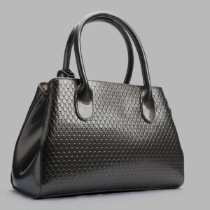 elegant black textured handbag for women – premium gloss finish