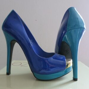 stylish blue glossy peep toe high heels for women