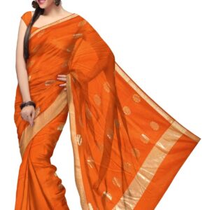 elegant orange silk saree with golden border