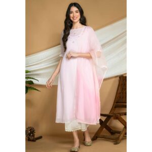 pastel pink chiffon kurti set with dupatta